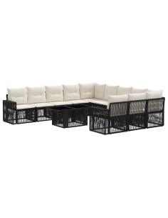 Set Divano da Giardino 12 pz Nero e Bianco Crema polyrattan 2
