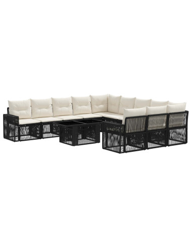 Set Divano da Giardino 12 pz Nero e Bianco Crema polyrattan