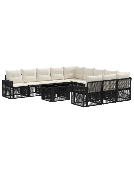 Set Divano da Giardino 12 pz Nero e Bianco Crema polyrattan