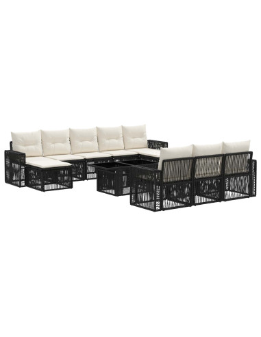 Set Divano da Giardino 11 pz Nero e Bianco Crema polyrattan