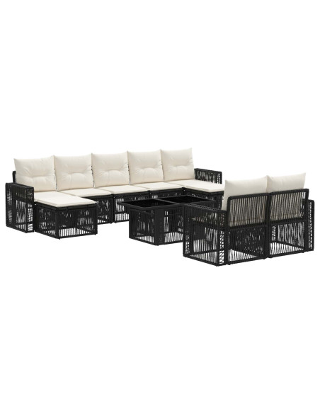 Set Divano da Giardino 10 pz Nero e Bianco Crema polyrattan