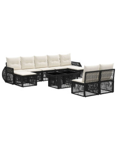 Set Divano da Giardino 10 pz Nero e Bianco Crema polyrattan 2