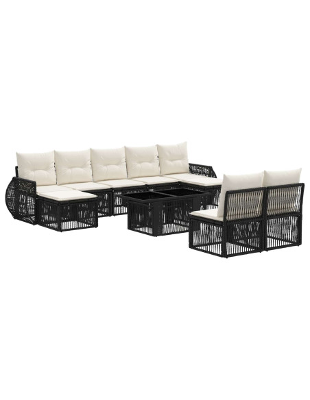 Set Divano da Giardino 10 pz Nero e Bianco Crema polyrattan