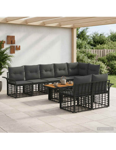 Set Divano da Giardino 9 pz Nero e Grigio scuro polyrattan