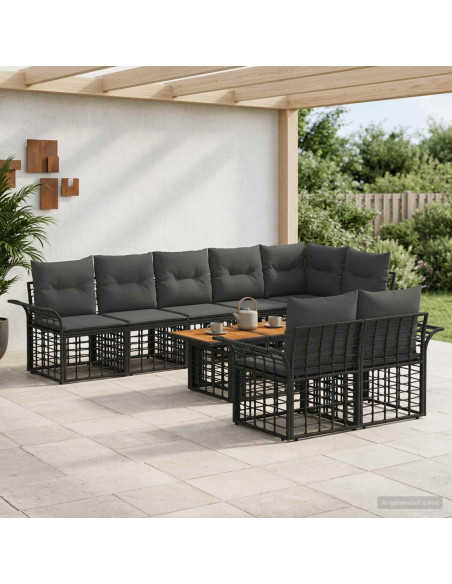 Set Divano da Giardino 9 pz Nero e Grigio scuro polyrattan