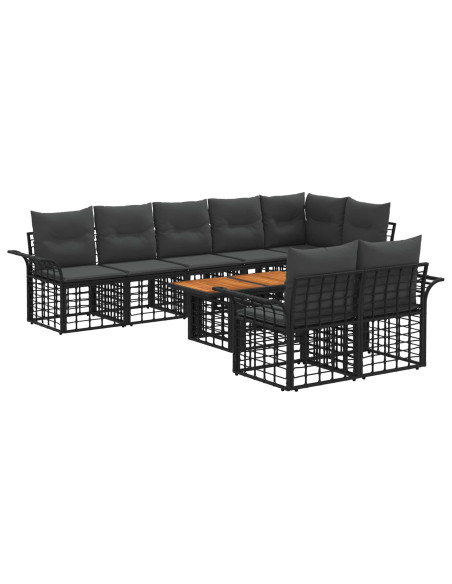 Set Divano da Giardino 9 pz Nero e Grigio scuro polyrattan
