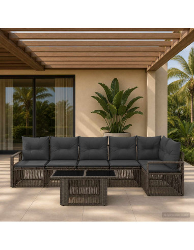 Set Divano da Giardino 7 pz Grigio e Grigio Scuro polyrattan