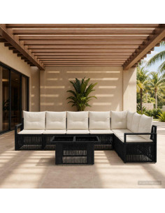Set Divano da Giardino 8 pz Nero e Bianco Crema polyrattan