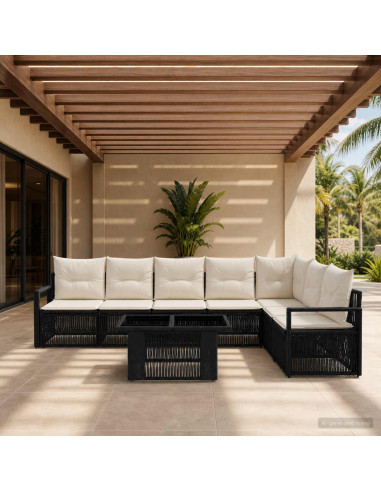 Set Divano da Giardino 8 pz Nero e Bianco Crema polyrattan