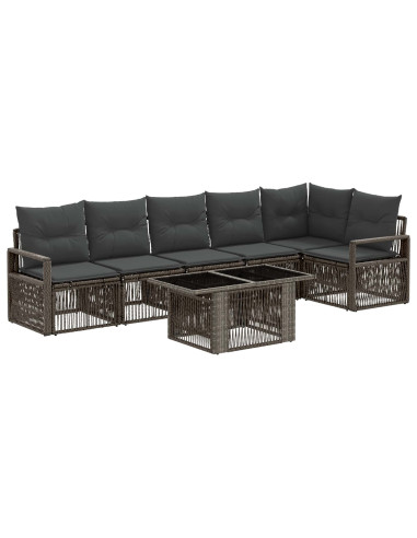 Set Divano da Giardino 7 pz Grigio e Grigio Scuro polyrattan