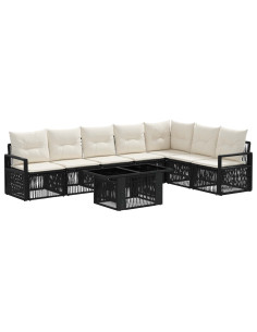 Set Divano da Giardino 8 pz Nero e Bianco Crema polyrattan 2