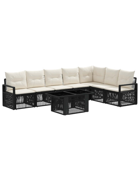 Set Divano da Giardino 8 pz Nero e Bianco Crema polyrattan