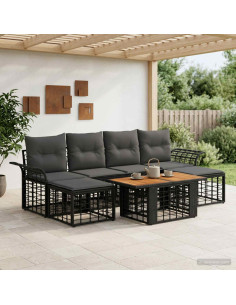 Set Divano da Giardino 7 pz Nero e Grigio scuro polyrattan