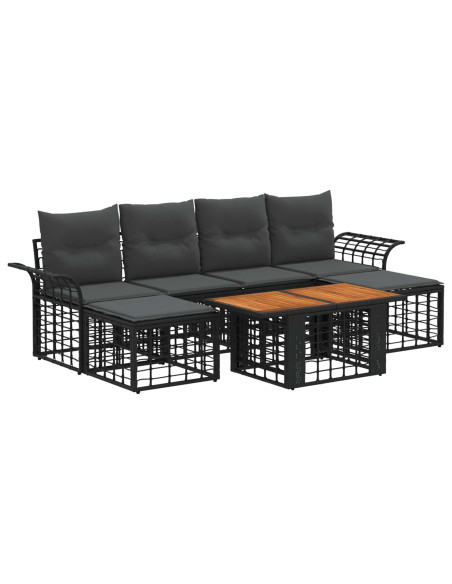 Set Divano da Giardino 7 pz Nero e Grigio scuro polyrattan