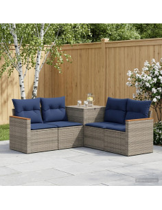 Set di divani 5 pz Grigio e Blu Navy Rattan sintetico e Acciaio
