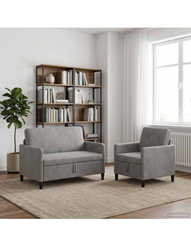 Set di Divani con Storage 2 pz Grigio Chiaro Poliestere