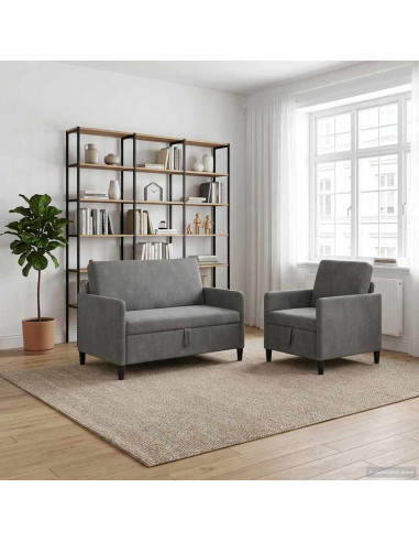 Set di Divani con Storage 2 pz Grigio Scuro Poliestere