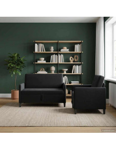 Set di Divani con Storage 2 pz Nero Poliestere