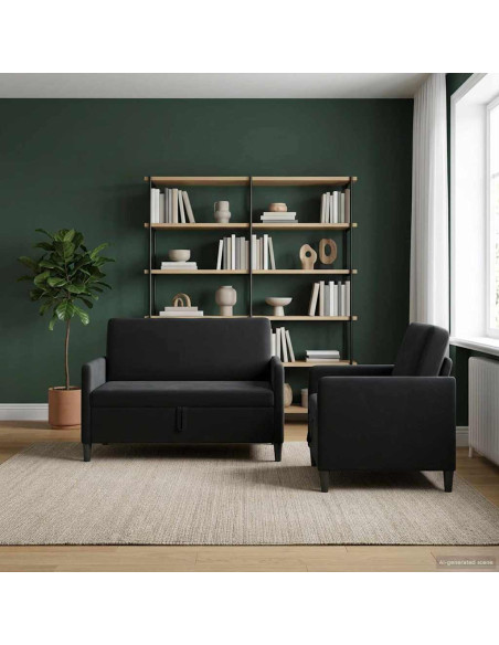 Set di Divani con Storage 2 pz Nero Poliestere