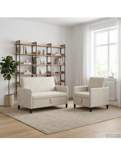 Set di Divani con Storage 2 pz Crema Poliestere