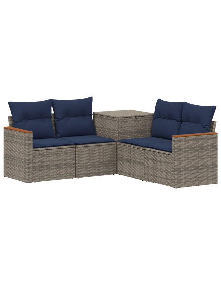 Set di divani 5 pz Grigio e Blu Navy Rattan sintetico e Acciaio