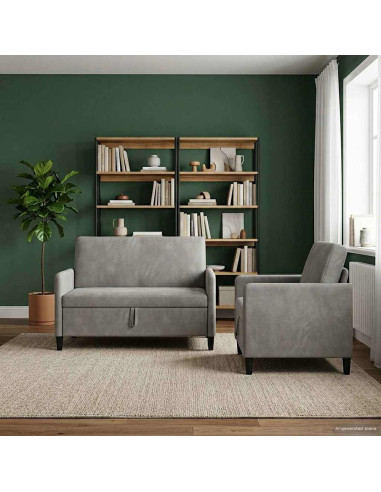 Set di Divani con Storage 2 pz Grigio Chiaro Poliestere