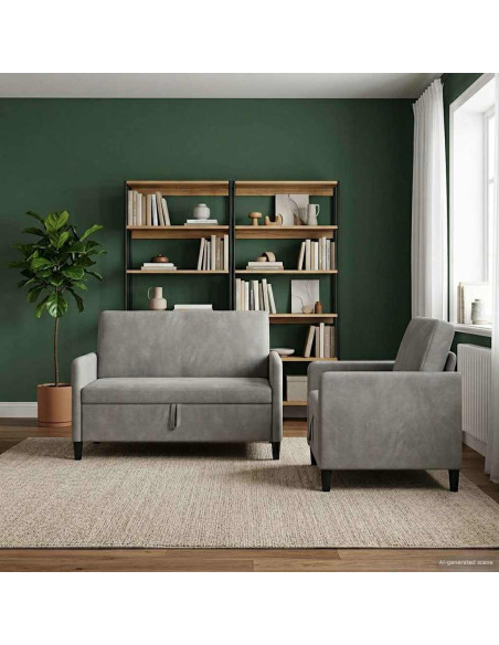 Set di Divani con Storage 2 pz Grigio Chiaro Poliestere