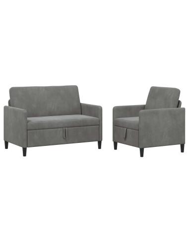 Set di Divani con Storage 2 pz Grigio Scuro Poliestere