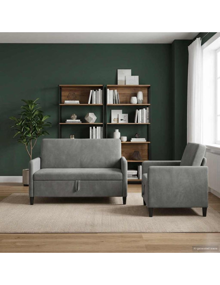 Set di Divani con Storage 2 pz Grigio Scuro Poliestere