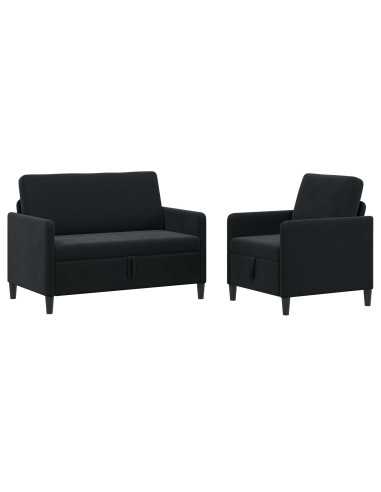Set di Divani con Storage 2 pz Nero Poliestere
