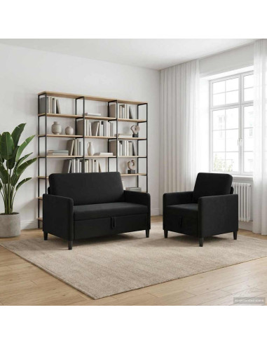 Set di Divani con Storage 2 pz Nero Poliestere