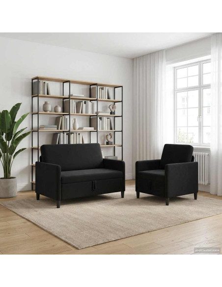 Set di Divani con Storage 2 pz Nero Poliestere