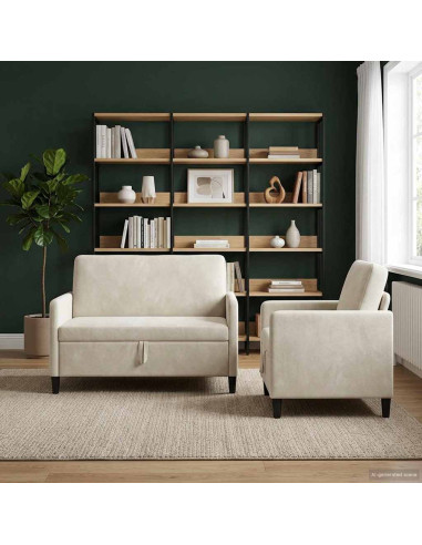 Set di Divani con Storage 2 pz Crema Poliestere