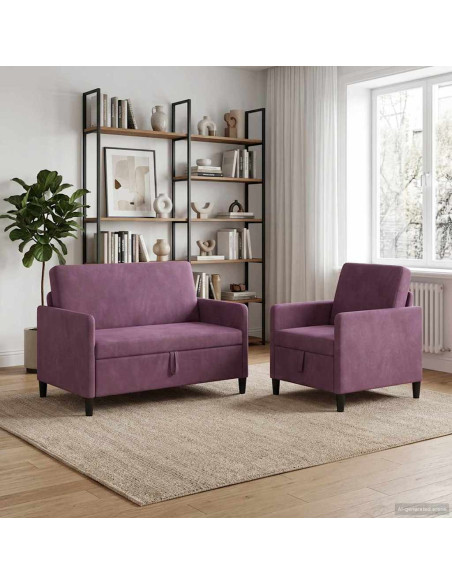 Set di Divani con Storage 2 pz Viola Poliestere