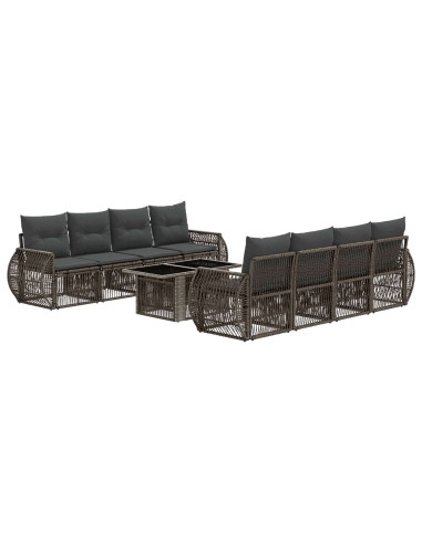 Set Divano da Giardino 9 pz Grigio e Grigio Scuro polyrattan