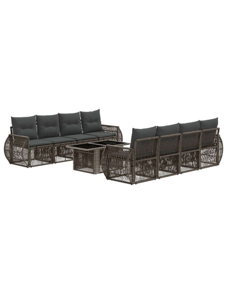 Set Divano da Giardino 9 pz Grigio e Grigio Scuro polyrattan