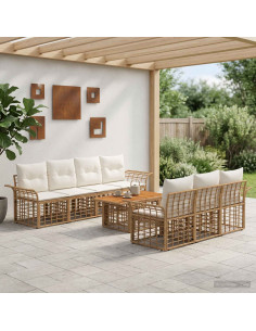 Set Divano da Giardino 8 pz Naturale e Bianco Crema polyrattan