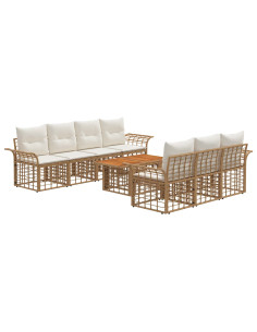 Set Divano da Giardino 8 pz Naturale e Bianco Crema polyrattan 2