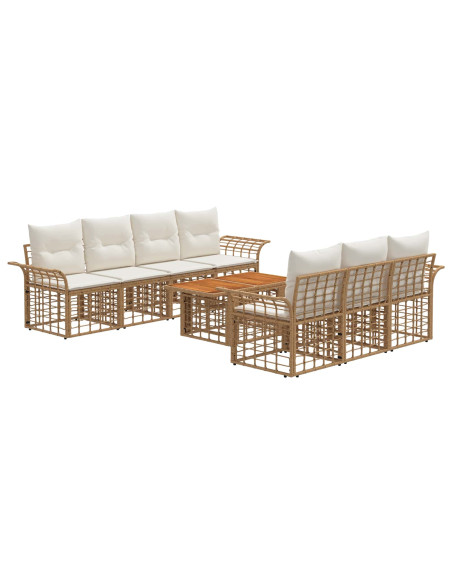 Set Divano da Giardino 8 pz Naturale e Bianco Crema polyrattan