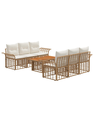 Set Divano da Giardino 7 pz Naturale e Bianco Crema polyrattan