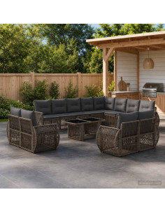 Set Divano da Giardino 13 pz Grigio e Grigio Scuro polyrattan