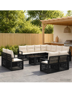 Set Divano da Giardino 12 pz Nero e Bianco Crema polyrattan