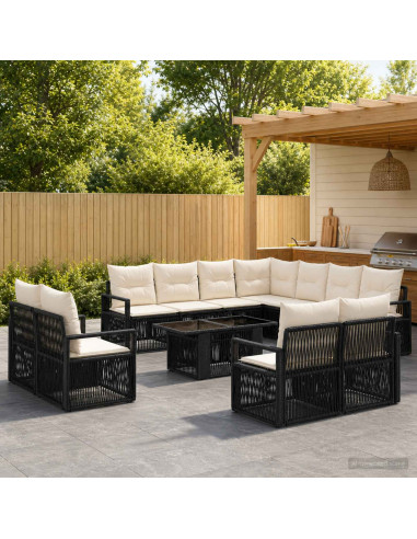 Set Divano da Giardino 12 pz Nero e Bianco Crema polyrattan
