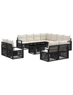 Set Divano da Giardino 12 pz Nero e Bianco Crema polyrattan 2