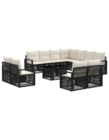 Set Divano da Giardino 12 pz Nero e Bianco Crema polyrattan