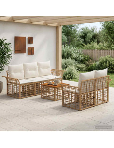 Set di divani da esterno 6 pz Naturale e Bianco Crema