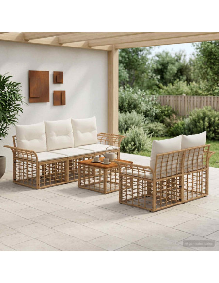 Set di divani da esterno 6 pz Naturale e Bianco Crema