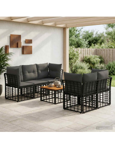 Set di divani da esterno 6 pz Nero e Grigio scuro polyrattan