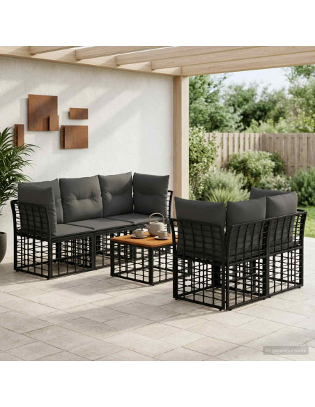 Set di divani da esterno 6 pz Nero e Grigio scuro polyrattan
