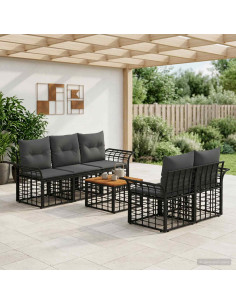 Set di divani da esterno 6 pz Nero e Grigio scuro polyrattan